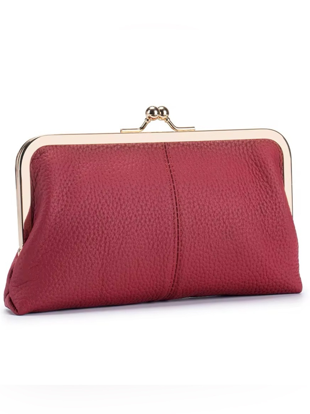 Pebble Leather Long Clip Wallet - Black, Orange, Burgundy